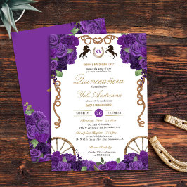 Invitación Royal Purple Rosa Western Charro Quinceañera