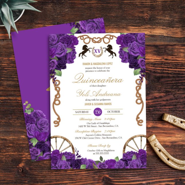 Invitación Royal Purple Rosa Western Charro Quinceañera (Subido por el creador)