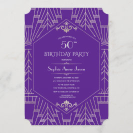 Invitación Royal Purple Silver Gran Gatsby Cumpleaños