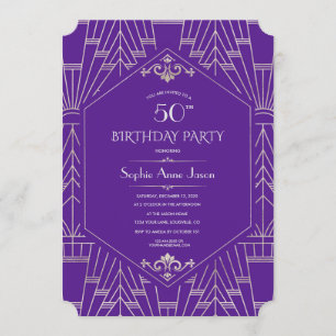 Invitación Royal Purple Silver Gran Gatsby Cumpleaños