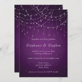 Invitación Royal Purple Swirl & String Lights QR Code Boda