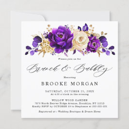 Invitación Royal Purple Violet Gold Floral Bridal Shower