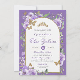 Invitación Royal Purple Watercolor Golden Butfly Quince