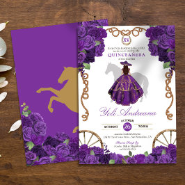 Invitación Royal Purple Western Charro Floral Quinceanera