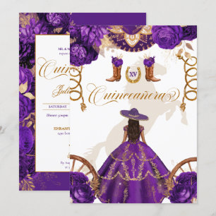 Invitación Royal Purple Western Charro Quinceanera De Dos Lad