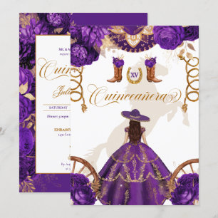Invitación Royal Purple Western Charro Quinceanera de dos lad