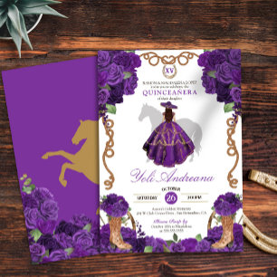 Invitación Royal Purple Western Charro Vestidos Quinceanera
