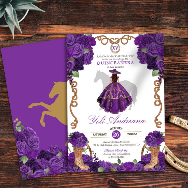 Invitación Royal Purple Western Charro Vestidos Quinceanera (Subido por el creador)