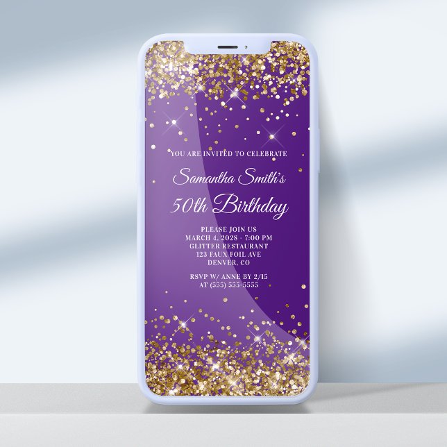 Invitación Royal Purple y Gold Purpurina 50 cumpleaños (Subido por el creador)
