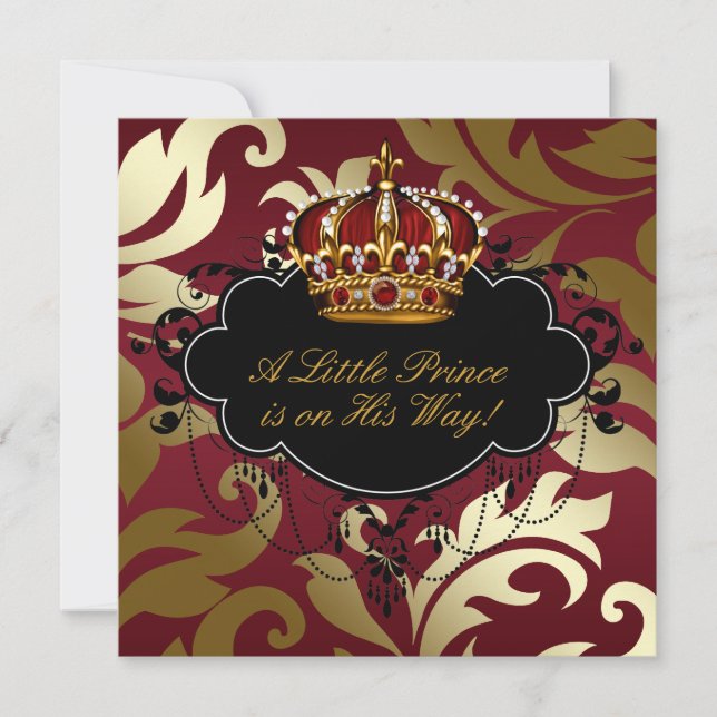 Invitación Royal Red and Gold Prince Baby Boy Shower (Anverso)