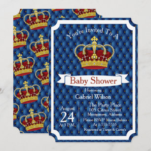 Invitación Royal Red Crown y Royal Blue Regal Baby Shower