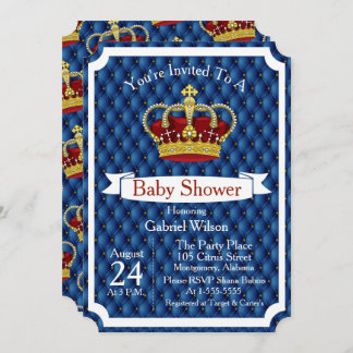Invitación Royal Red Crown y Royal Blue Regal Baby Shower