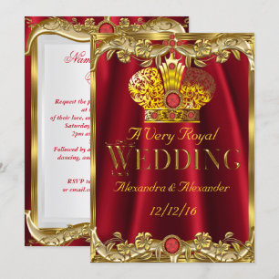Invitación Royal Red Gems Boda Crown de oro