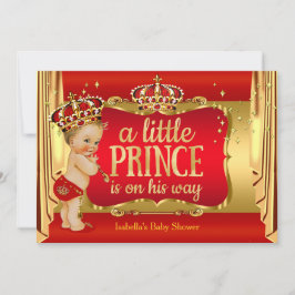 Invitación Royal Red Gold Boy Prince Baby Shower Blonde