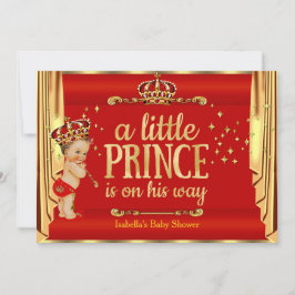 Invitación Royal Red Gold Drapa al príncipe Baby Shower Brune