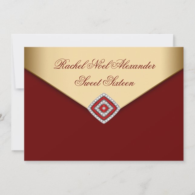 Invitación Royal Red Gold Dulces Dieciséis (Anverso)