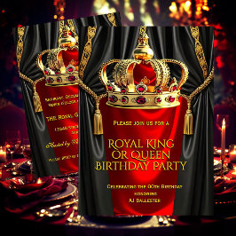 Invitación Royal Red Gold King Queen Crown Birthday Party