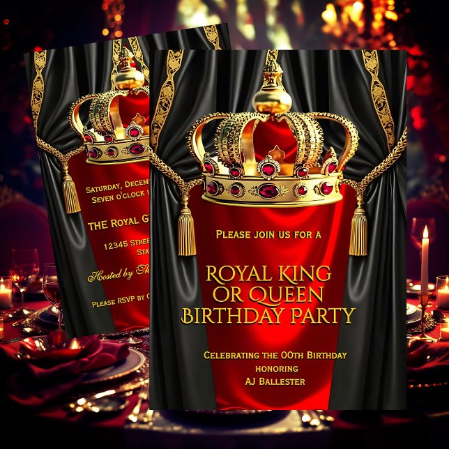 Invitación Royal Red Gold King Queen Crown Birthday Party (Subido por el creador)