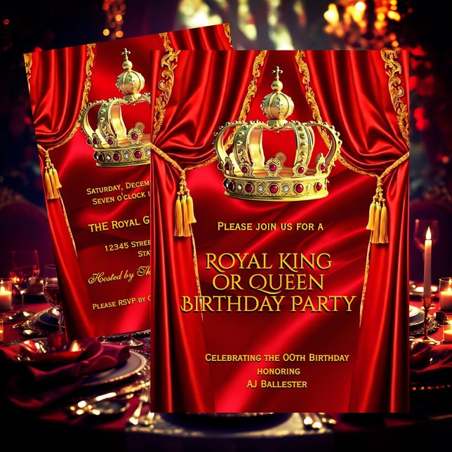 Invitación Royal Red Gold King Queen Crown Birthday Party 2 (Subido por el creador)