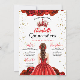 Invitación Royal Red Rose Butterfly Quinceañera Invite
