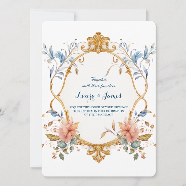 Invitación Royal Regal Elegance Floral Golden Ornate Wedding (Anverso)