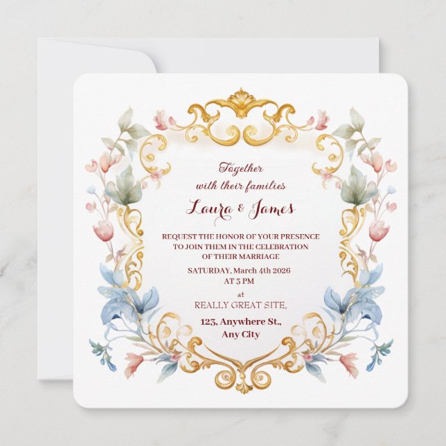 Invitación Royal Regal Gold Elegant Floral Flourish Wedding (Anverso)