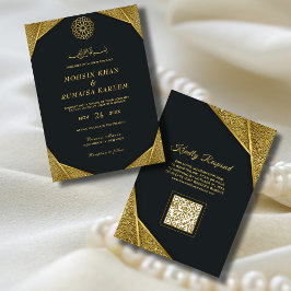 Invitación Royal Rustic Gold Elegant Código QR Boda musulmán
