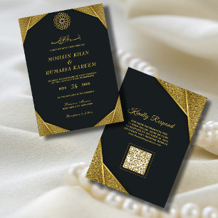 Invitación Royal Rustic Gold Elegant Código QR Boda musulmán