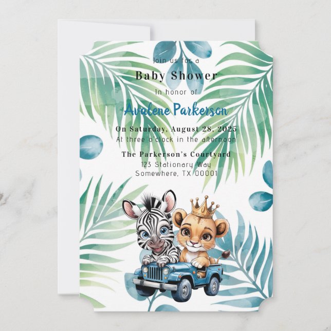 Invitación Royal Safari Ride Boy Baby Shower (Anverso)