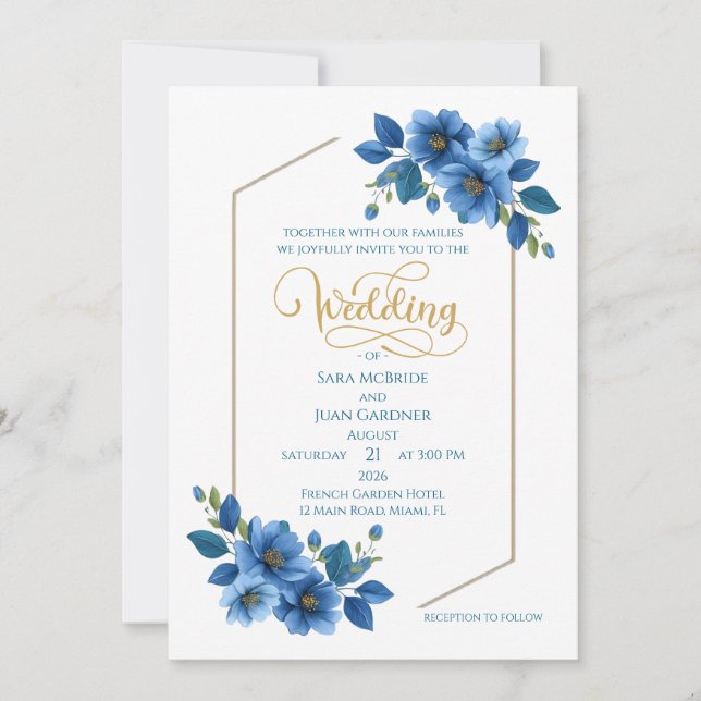 Invitación Royal Sapphire Floral Wedding Invitation (Anverso)