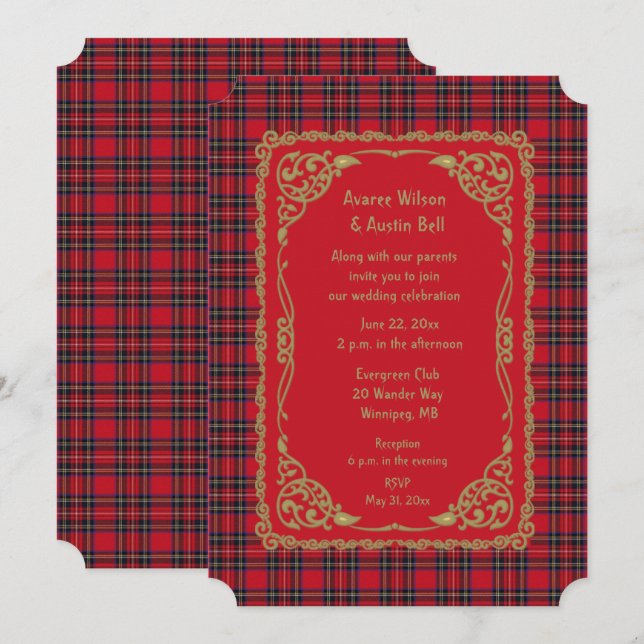 Invitación Royal Stewart Tartan Plaid Boda (Anverso / Reverso)