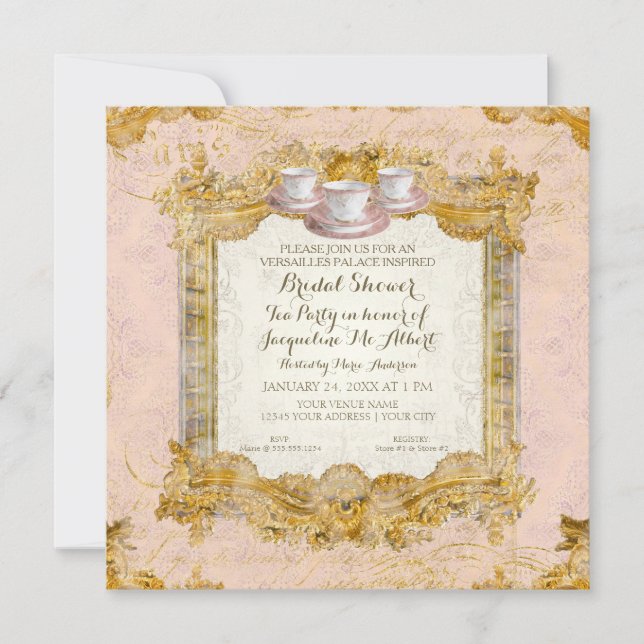 Invitación Royal Versailles Palace Tea Fiesta Bridal Shower (Anverso)