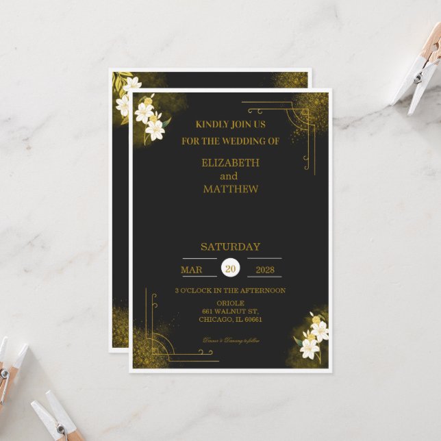 Invitación Royal wedding invitation in black and gold (Anverso/Reverso In Situ)