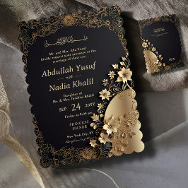 Invitación Royal y Luxurious Golden Floral Islamic Boda