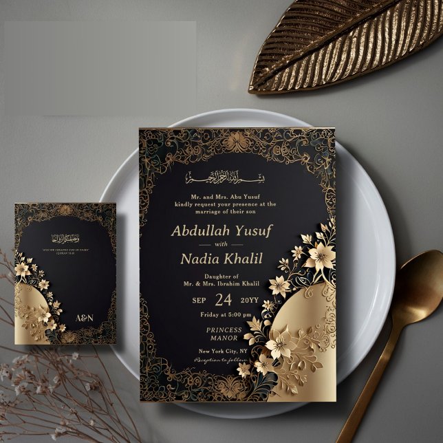 Invitación Royal y Luxurious Golden Floral Islamic Boda (Subido por el creador)