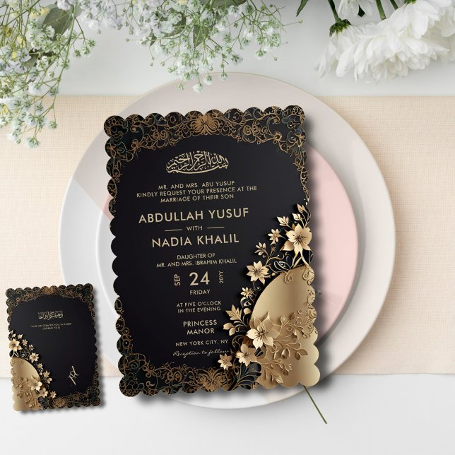 Invitación Royal y Luxurious Golden Floral Islamic Boda (Subido por el creador)