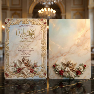 Invitación Royalcore Barroco Querubín Arte Violín Boda