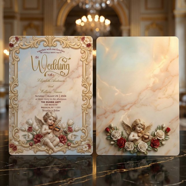 Invitación Royalcore Barroco Querubín Arte Violín Boda (Subido por el creador)