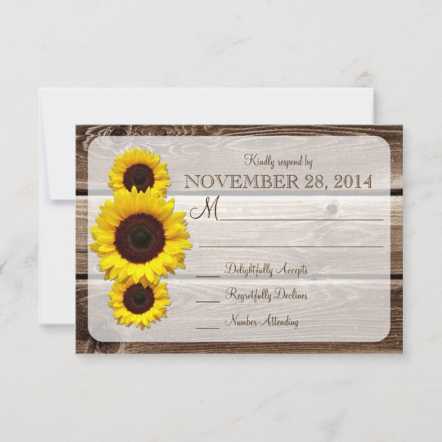 Invitación RSVP1.0 a la boda del girasol de madera (Anverso)