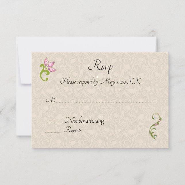 Invitación rsvp a la boda hindú-pavo real (Anverso)