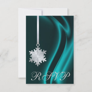 Invitación RSVP a Snowflake de plata de seda verde