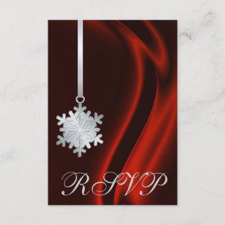 Invitación RSVP a Snowflake Red Silk Silver