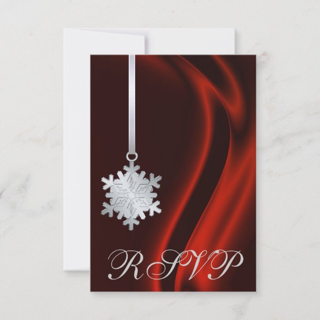 Invitación RSVP a Snowflake Red Silk Silver (Anverso)