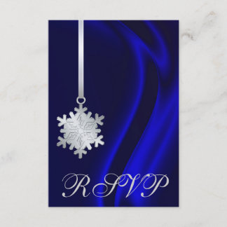 Invitación RSVP a Snowflake Silver de seda azul