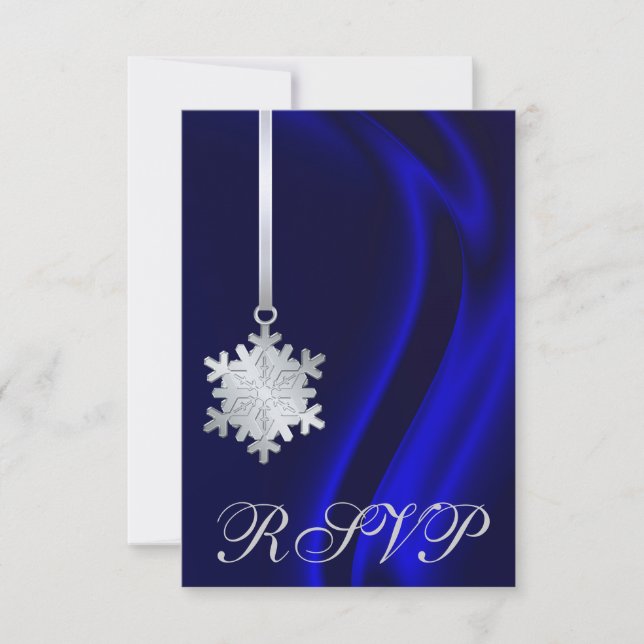 Invitación RSVP a Snowflake Silver de seda azul (Anverso)