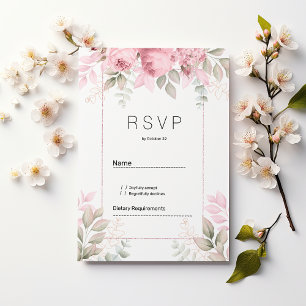 Invitación RSVP acuarela rosa menta blanco floral