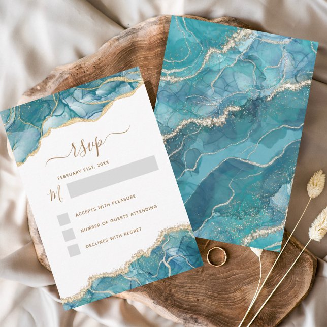 Invitación RSVP Agate Turquoise Verde azulada Gold Boda (Subido por el creador)