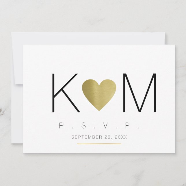 Invitación rsvp, amor e iniciales de pareja, claro y elegante (Anverso)