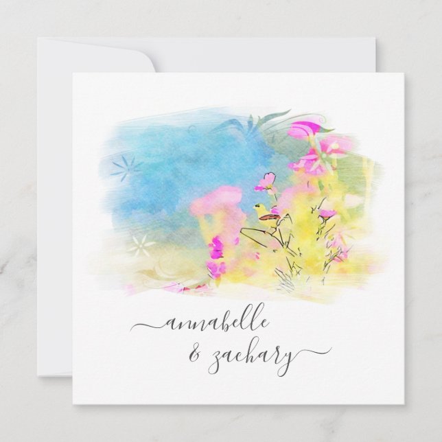 Invitación *~* RSVP AR15 QR Boda de FLORAL de aves acuáticas (Anverso)