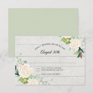 Invitación RSVP Arte Acuarela de Madera Rústica Floral Marfil